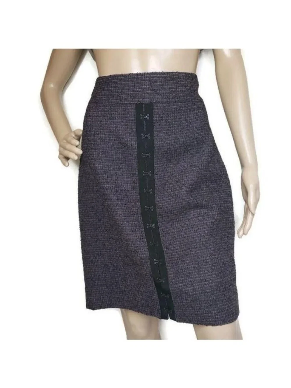 Classiques Entier Tweed Pencil Skirt Purple Black Hook Detail Size 4